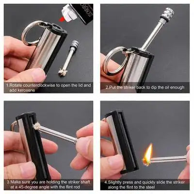 Steel Fire Lighter Keychain Flint